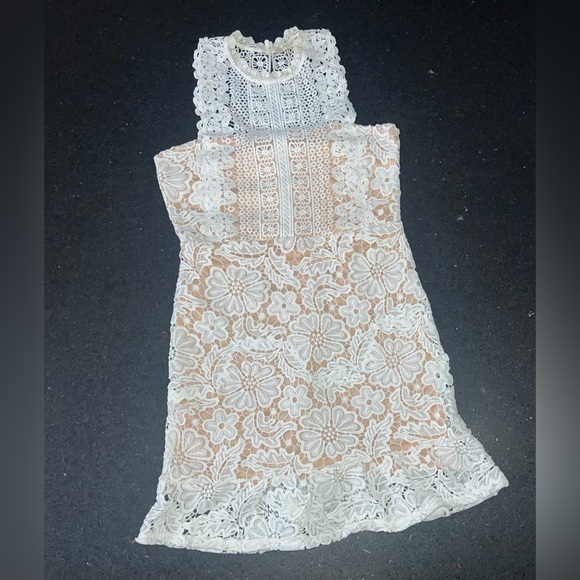 UEC ALTAR’D STATE WHITE FLORAL GUIPURE LACE WITH NUDE LINER  DRESS SZ M - Picture 1 of 15